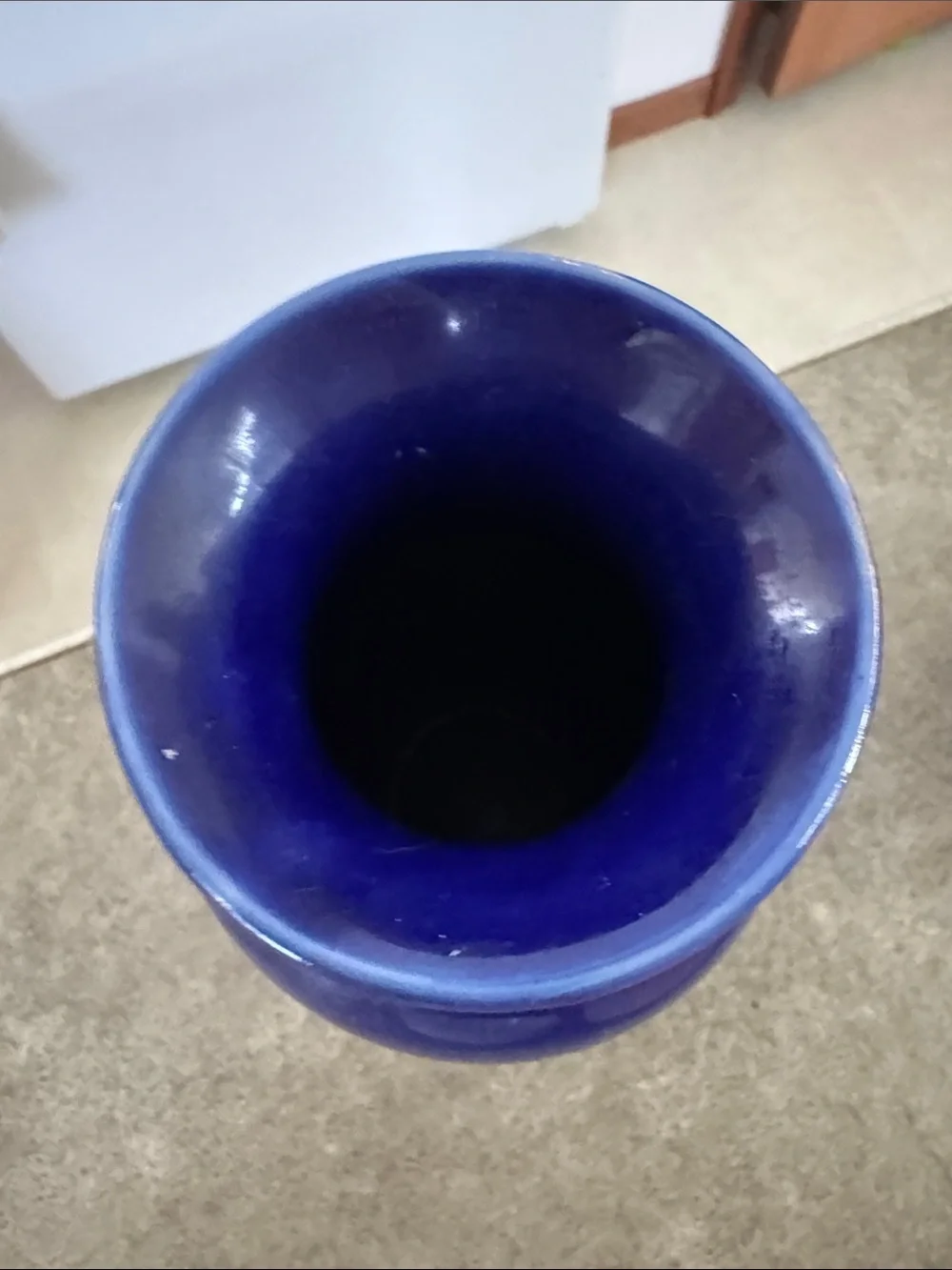 Rich Cobalt Blue Ceramic Vase with Gold Floral Detail
